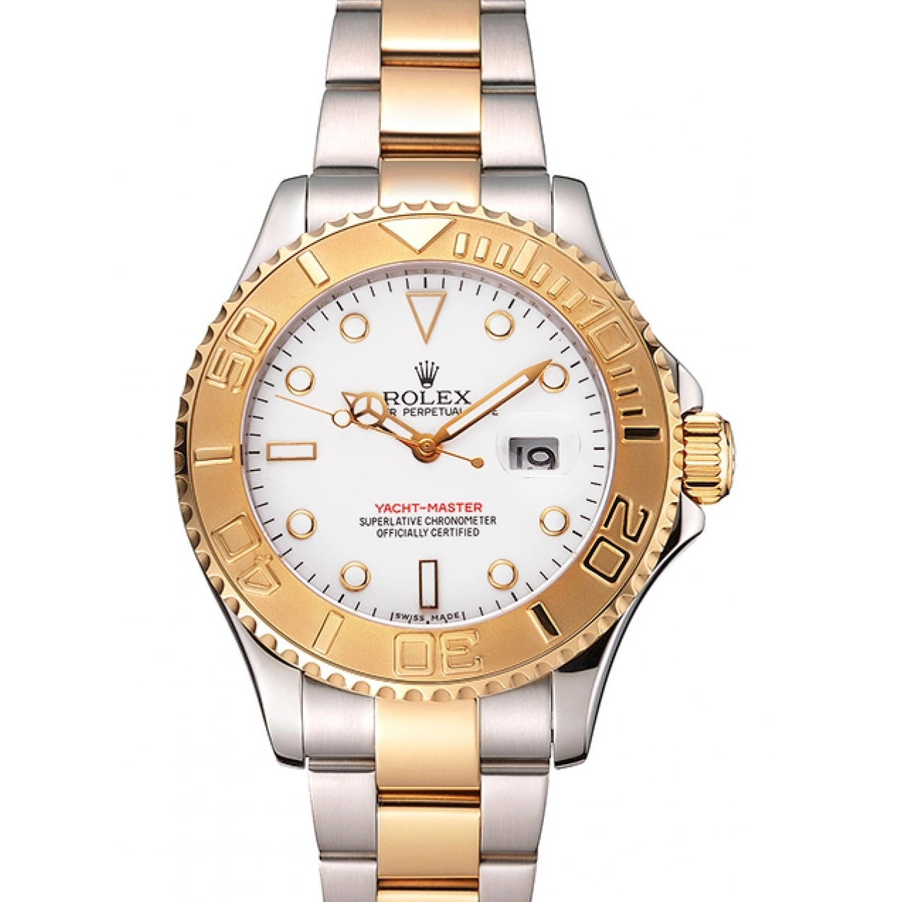AAA Replica Watches Dial Tone Rolex White Two Bracelet Steel Yacht-Master Stainless Case Gold Bezel 0726